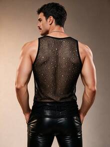 ZURIURI Men's Sexy Lace Mesh Ripped See-Through Tight Vest - Black - View 2