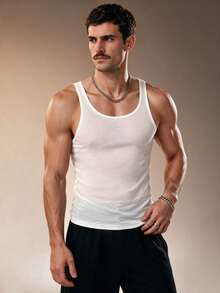 ZURIURI Summer Vacation Casual Men's Sheer Sexy Fitted Tank Top - White - View 3