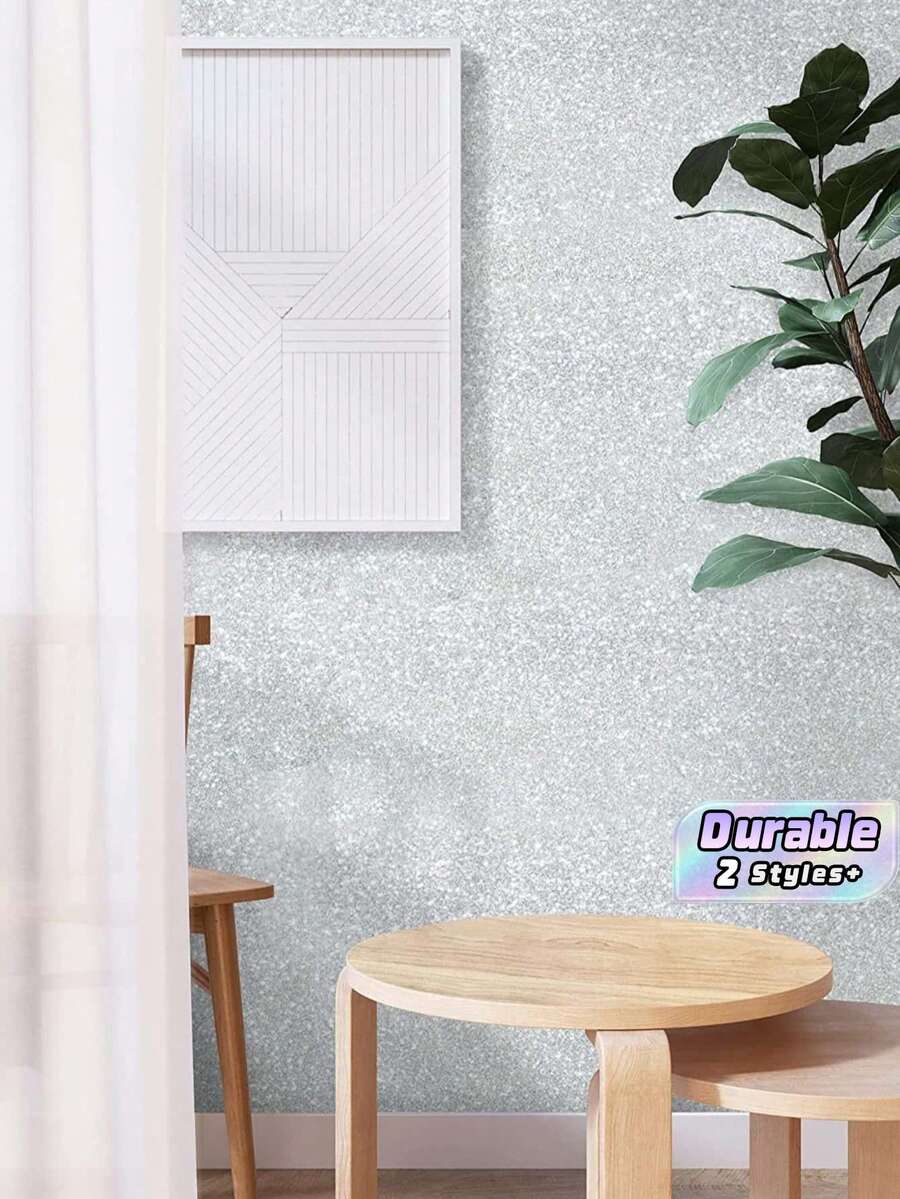 1 Roll Grey Glitter Self-Adhesive Vinyl Wallpaper, Modern Removable Silver Glitter Contact Paper, DIY Decor Sticker For Walls Countertops Furniture - 1PC - View 1