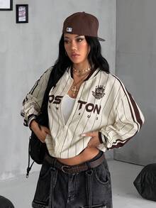 Coolane 女款條紋字母印花薄款夾克 - 彩色 - 查看 5