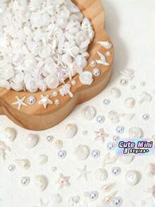 約 150 件混色迷你海星貝殼美甲飾品，樹脂平底珍珠 3 色（白色/粉色/藍色），適合夏季海灘美甲藝術與壓克力手工裝飾 - 彩色 - 查看 1