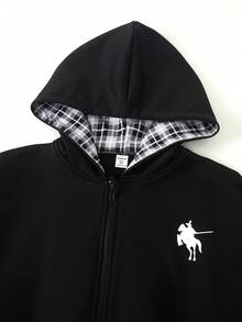 SHEIN 青少年女孩連帽衫兩件套，休閒寬鬆針織款，返校季復古秋季服飾套裝，度假拉鍊連帽衫條紋款 - 彩色 - 查看 6