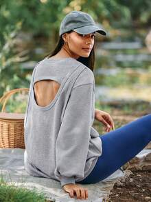 Voyena Women's Plus Size Casual Crew Neck Long Sleeve Sports Sweatshirt Fall - Grey - View 2