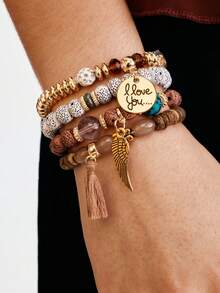 Nocturel 4pcs/Set Tassel Wing Beaded Bracelet (Wooden Pieces Unspecified) - Multicolor - View 2