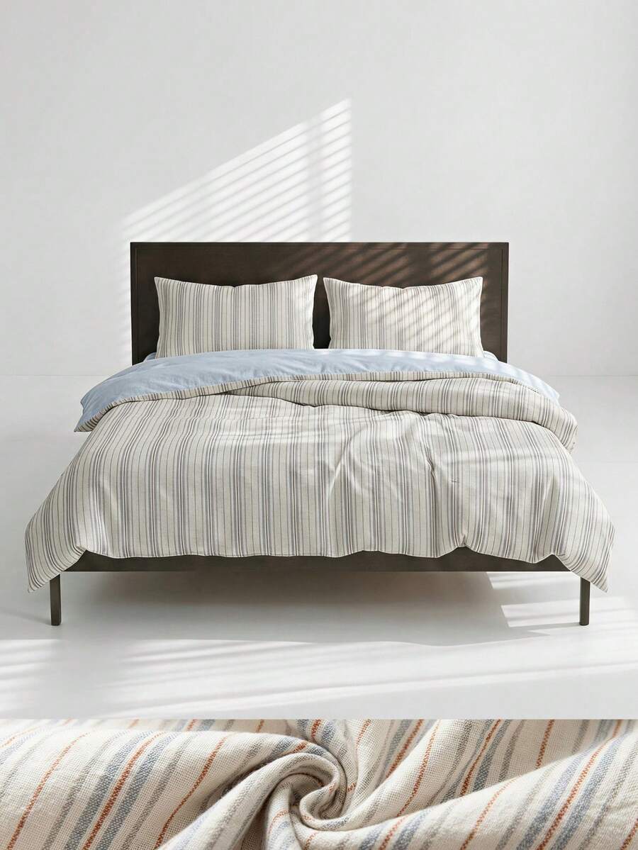 Veyra Day 3pcs 100% Polyester Vintage Boho Style Minimalist Stripe Printed Duvet Cover Set, 2 Pillowcases + 1 Duvet Cover (No Fitted Sheet, No Inner Core), All-Season Available, Machine Washable - Multicolor - View 1