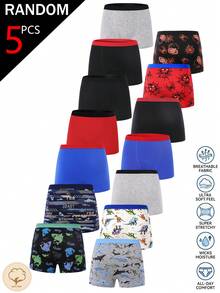 SHEIN [5 zufällige Stücke] Jungen Kleinkind Boxer Shorts Unterwäsche, Sommer Cartoon Kämpfer Comic Charakter Grafik Drucke Hautfreundlich weiche Baumwolle Lässig Essentials - Verschiedenfarbig - Übersicht 2