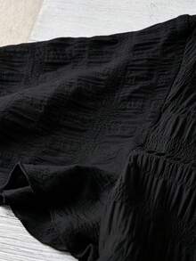 SHEIN LUNE CURVE 春夏度假休閒通勤優雅大尺碼仿刺繡印花洋裝 - 黑色 - 查看 3