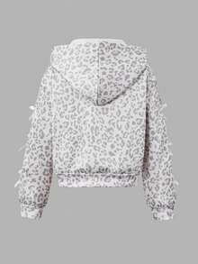 Tween Girls Casual Solid Color Bow Decoration Hooded Zip-Up Cardigan Jacket, Back To School Fall - Grey - View 2