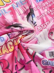 ROMWE Anime 女款性感透視動漫角色修身短袖上衣 - 白色 - 查看 4