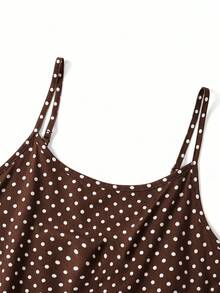 SHEIN Clasi 女士波点图案短袖衬衫和吊带连衣裙休闲两件套 - 棕色 - 查看 9