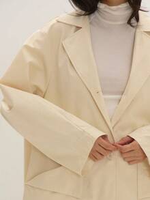 MUSEYN Cream Woven Extreme Oversized Trench Coat Structured Tailored Polished Everyday Office Fall - Apricot - View 2