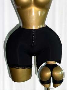 SHEIN Bawahan Korset Wanita Memotong Scallop Plain - Hitam - View 2