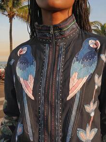 CAJUNI Tropical Print Casual Vacation Jacket - Black - View 3