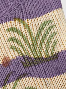 ROMWE Avant Summer Outfits Beach Vacation Fish Print Tassel Fitted Knit Dress - Purple - View 3