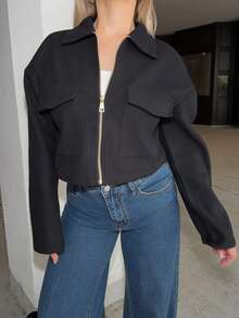Jeta Ari Women Overcoats Kantong Zip Plain Casual - Hitam - View 4