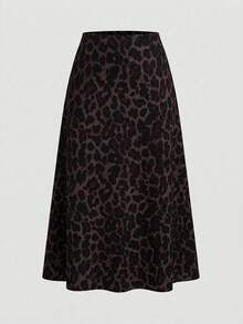 Firerie Plus Size Fashion Commuter Leopard Print Skirt - Coffee Brown - View 4