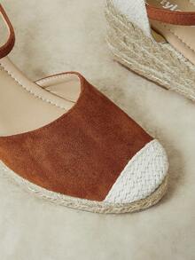 Styleloop Sandalias de tacón alto para mujer con tiras cruzadas de goma y cuerda de paja. - Marrón - Ver 8