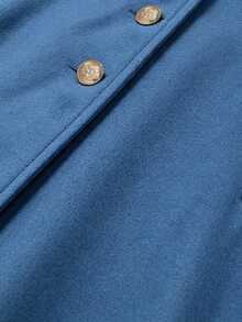 LUMIGAL Women's Wool Blend Long Coat With Large Lapel, Cinched Waist And Metal Button Decoration, Elegant Commuter Streetwear For Spring And Autumn - Blue - View 3