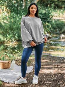 Voyena Women's Plus Size Casual Crew Neck Long Sleeve Sports Sweatshirt Fall - Grey - View 3