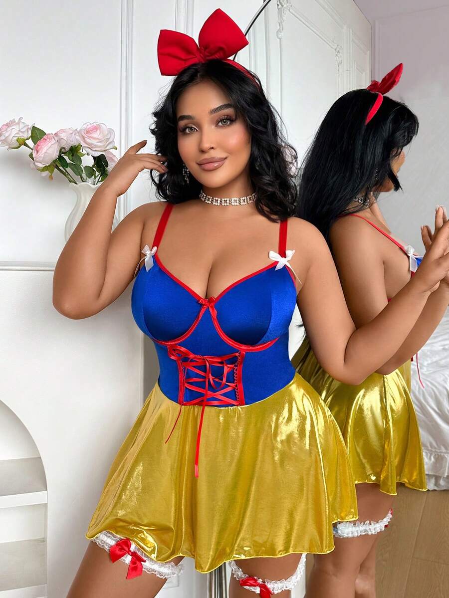 Fantasy Costume Fantasy Costume فستان انزلاقي من حرير الحليب للنساء بمقاسات كبيرة مع حلقات الساق، مجموعة من 3 قطع للعب الأدوار - متعدد الألوان - مشاهدة 1