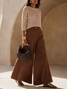 Zivah Women's Solid Color Casual Versatile Daily Wear Long Pants - Brown - View 6