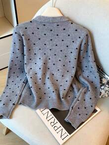 Muvela Women's Polka Dot Collar Tie Front Cardigan,Fall/Winter ,Formal ,Business ,Chic ,Back To School,Christmas,New Year ,Going Out - Multicolor - View 2