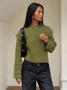 SHEIN BAE Sweater Pullover Off-Shoulder Wanita Reguler - Hijau - View 1