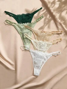 Charlaine 女款低腰蕾絲丁字褲內褲（5件組）愛心圖案隨機方向 - 彩色 - 查看 5