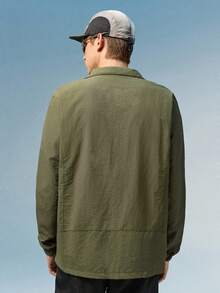 Caldwick Jaket Kasual Pria Klasik Warna Polos dengan Kerah Lipat, Cocok untuk Olahraga Musim Gugur dan Musim Semi - Hijau Tentara - View 4