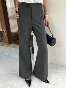 DAZY Pantalones acampanados de unicolor versátiles y de moda para ir al trabajo - Gris Oscuro - Ver 1