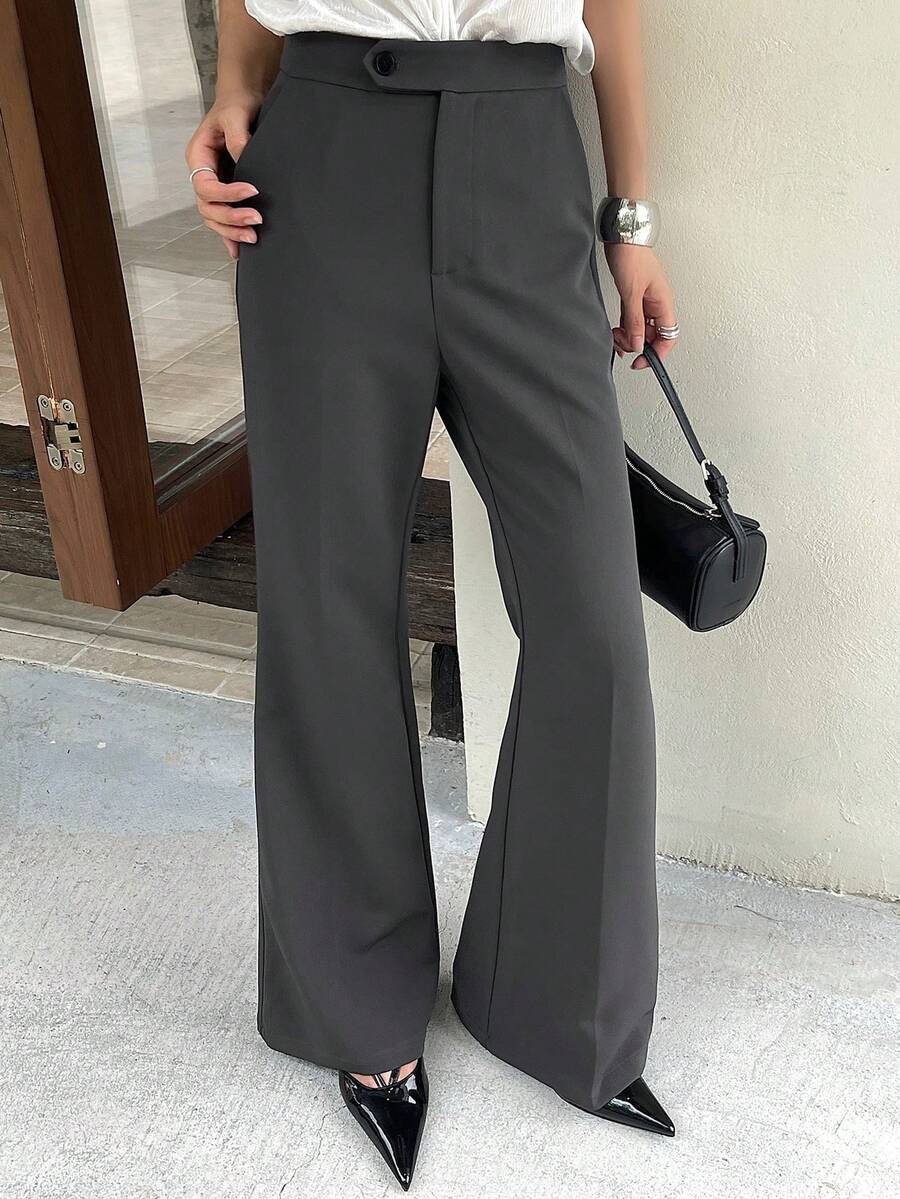 DAZY Pantalones acampanados de unicolor versátiles y de moda para ir al trabajo - Gris Oscuro - Ver 1