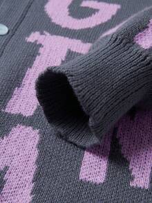 Manfinity CasualKnits 男士字母圖案長袖單排扣針織開襟衫 - 紫羅蘭色 - 查看 5