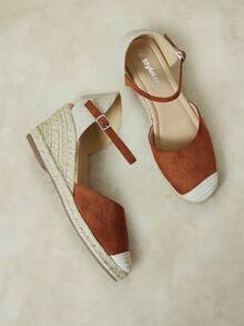 Styleloop Sandalias de tacón alto para mujer con tiras cruzadas de goma y cuerda de paja. - Marrón - Ver 6