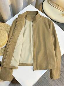 Franclia 2026 Autumn Fashion New Minimalist Street Commute Vintage Faux Suede Long Sleeve Jacket Coat For Women - Khaki - View 6