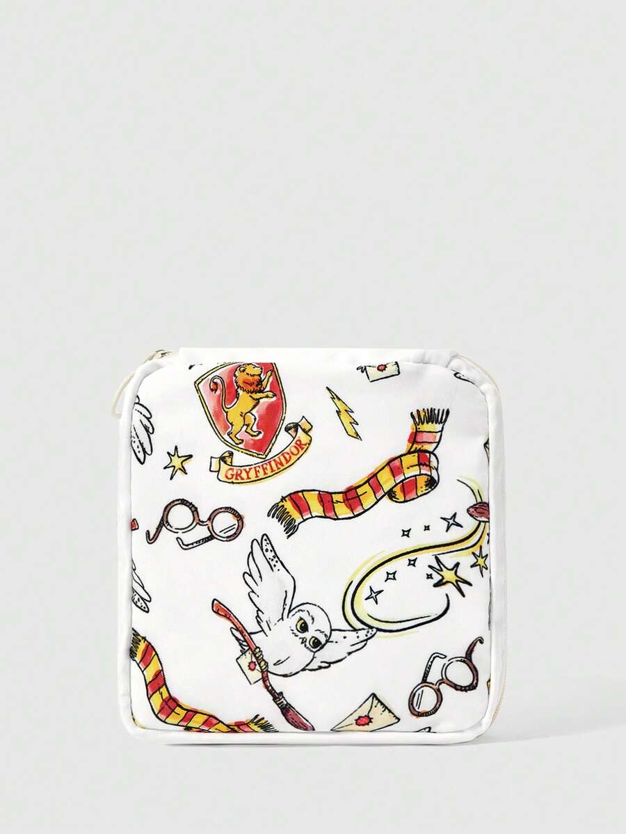 HARRY POTTER X SHEIN Off White 巫師貓頭鷹全印花衛生棉收納袋迷你拉鍊多功能收納包 - 卡通-7 - 查看 1