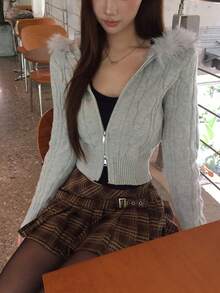 DAZY Women's Hooded Comfortable Autumn/Winter Fuzzy Versatile Korean Style Sweater - Grey - View 1