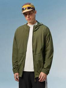 Caldwick Men's Solid Color Lightweight Jacket, Outdoor Sports Sunscreen Long Sleeve Running Fitness Sunscreen Coat, Summer, Breathable - Army Green - View 5
