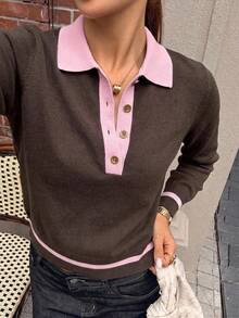 DAZY Women's Elegant Colorblock Pullover Sweater Fall - Brown - View 7