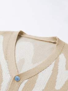 Manfinity Hypemode Men's V-Neck Letter Pattern Casual Daily Wear Cardigan - Camel - View 3