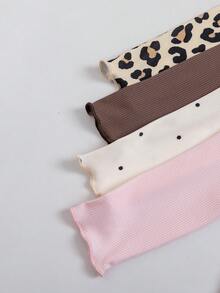 SHEIN Playful Pals 女嬰秋冬可愛印花羅紋布料波浪下擺長袖4件套 - 彩色 - 查看 4