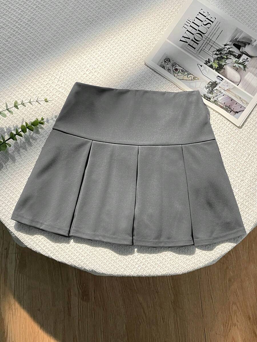 SHEIN 青少年女孩百褶裙 返校季 - 灰色 - 查看 1