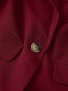 SHEIN LUNE 2024秋冬新款灰綠色女款收腰鈕扣西裝外套，休閒風 - 中紫紅色 - 查看 3