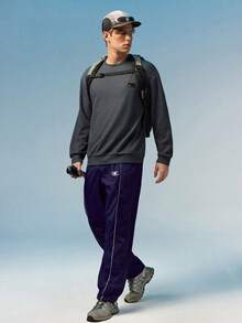 Caldwick Men's Contrast Trim Drawstring Waist Sports Pants , Lightweight, Gym - Purple - View 2