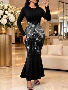 SHEIN Lady فساتين نسائية أنيقة لحفلات المكتب والسنة الجديدة للربيع والصيف والخريف والشتاء - الأسود - مشاهدة 9