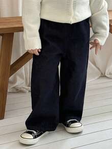 DAZY Baby Girl Washed Floral Embroidered Loose Fit Denim Pants Fall - Blue - View 2