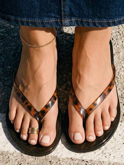 Grefit Spring And Summer New Round Toe Flat Bottom Casual Vacation Simple Flat Bottom Sandals Slippers Women's Flip-Flops