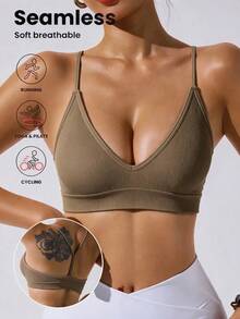 Slayform Slayform Women's Olive Green Seamless Cleavage Sports Sporty Athleisure Tank Top Gym Summer - Brown - View 1
