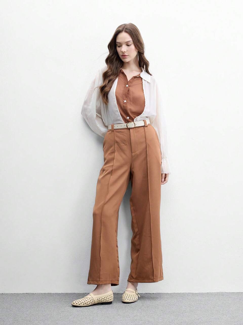 CUCCOO BIZCHIC Khaki Hollow Mary Jane Shoes Women, Summer Breathable Round Toe Flats, Buckle Strap Shoes