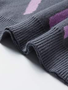 Manfinity CasualKnits 男士字母圖案長袖單排扣針織開襟衫 - 紫羅蘭色 - 查看 6
