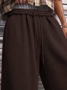 AXEPEAK Men's Solid Color Drawstring Waist Loose Casual Shorts - Coffee Brown - View 5